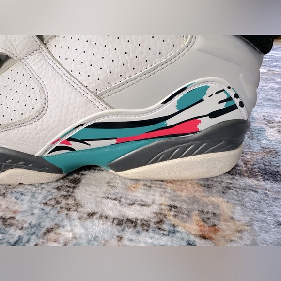 Jordan 8 Retro South Beach Shoes Black White Pink Teal - Size 12 - Picture 3 of 14